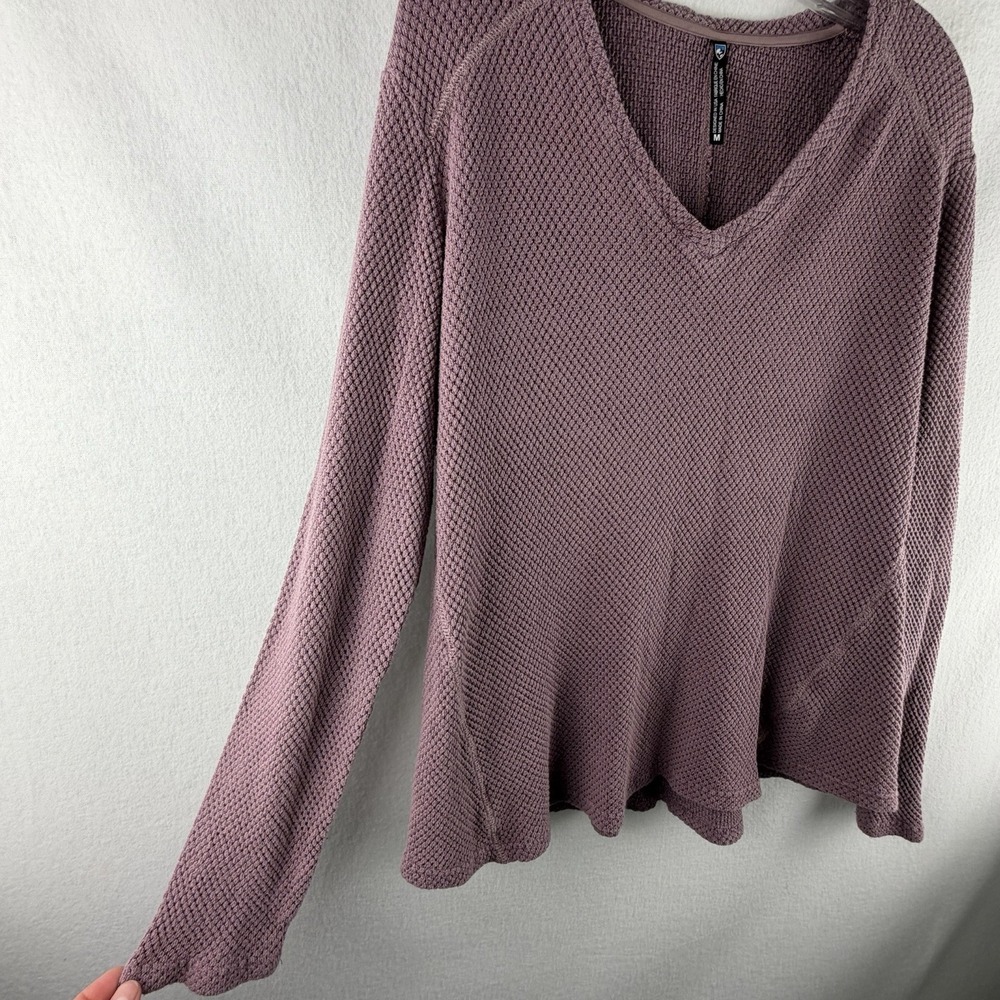 KÜHL Lyrik V Neck Sweater Sz M Mauve Long Sleeve Thermal‎ Waffle Knit Gorpcore - Picture 3 of 12